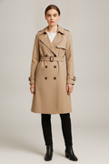 Trenchcoat Dames Halflang – Double Breasted Jas met Ceintuur — Elize – Beige – vooraanzicht