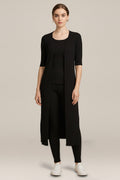 Driedelige Gebreide Set Dames – Lang Vest, Top en Broek in zwart – vooraanzicht