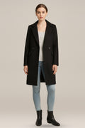 Halflange Mantel Dames in Wollook – Jas met Revers en Knopen — Zuzanna in Zwart – vooraanzicht