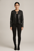 Bikerjas Dames in Leerlook – Getailleerd Jasje met Rits — Nerea – Zwart – vooraanzicht