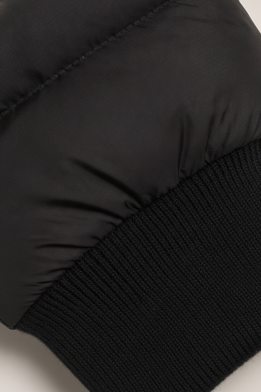 Gewatteerde Jas Dames met Capuchon – Retro Strepen Jack — Farah – Zwart – detail