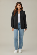 Gebreid Vest Dames met Rits – Cardigan met Ronde Hals — Solenne – Zwart – vooraanzicht