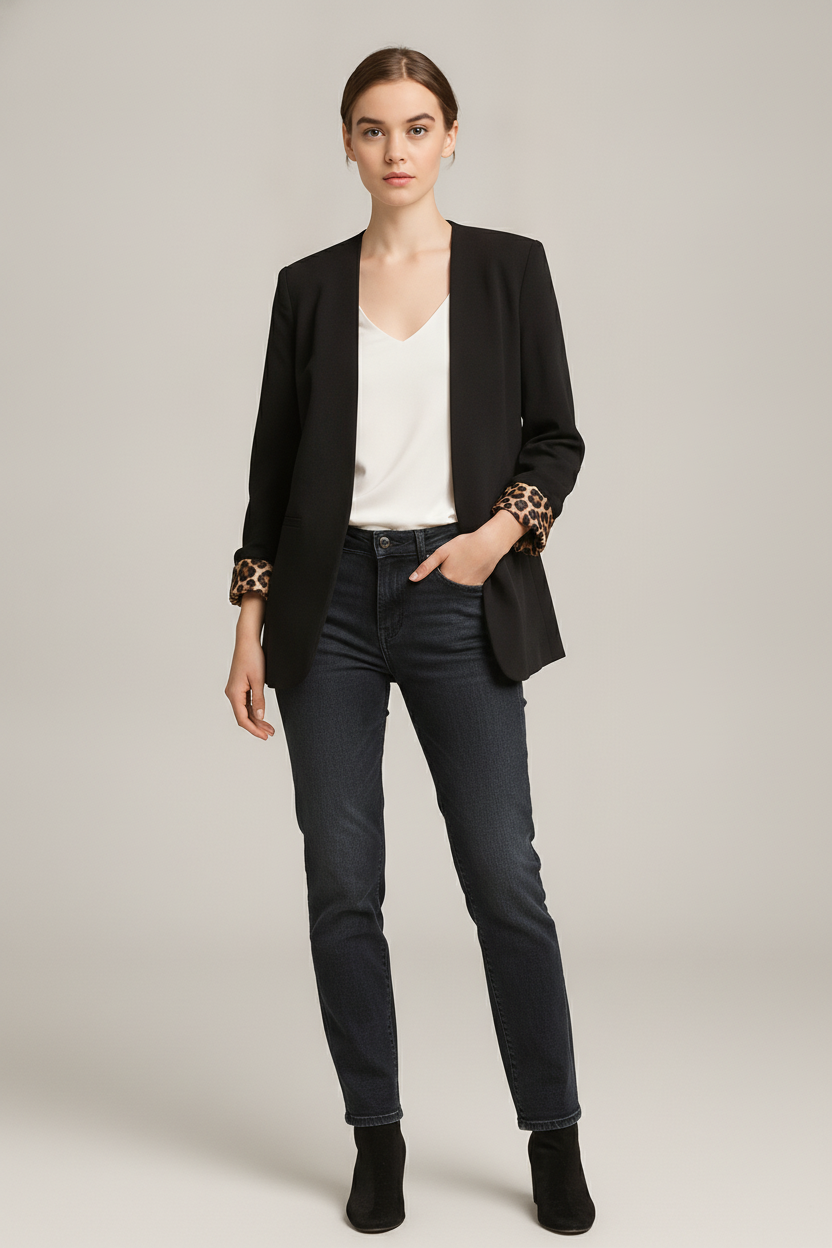 Getailleerde Blazer — Calista – Zwart – vooraanzicht