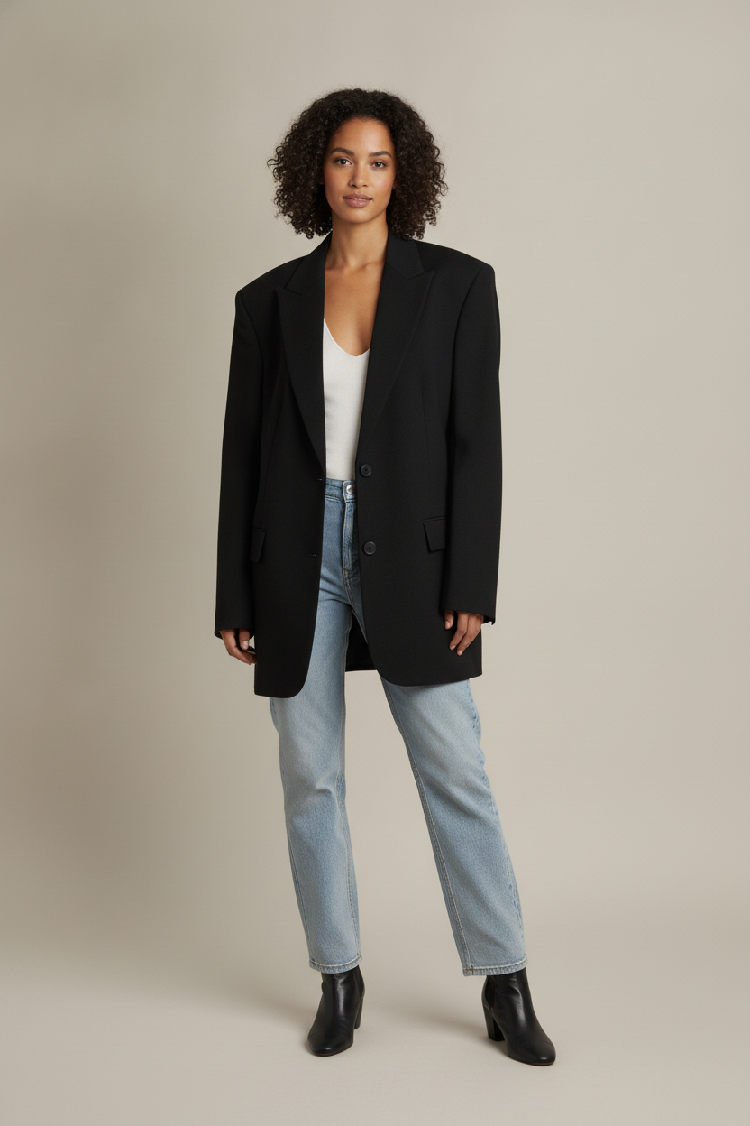 Oversized Blazer met Brede Schouders — Carissa – Zwart – vooraanzicht