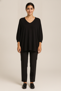 Gebreide Trui Dames met V-hals – Losse Pullover — Beatriz – Zwart – vooraanzicht