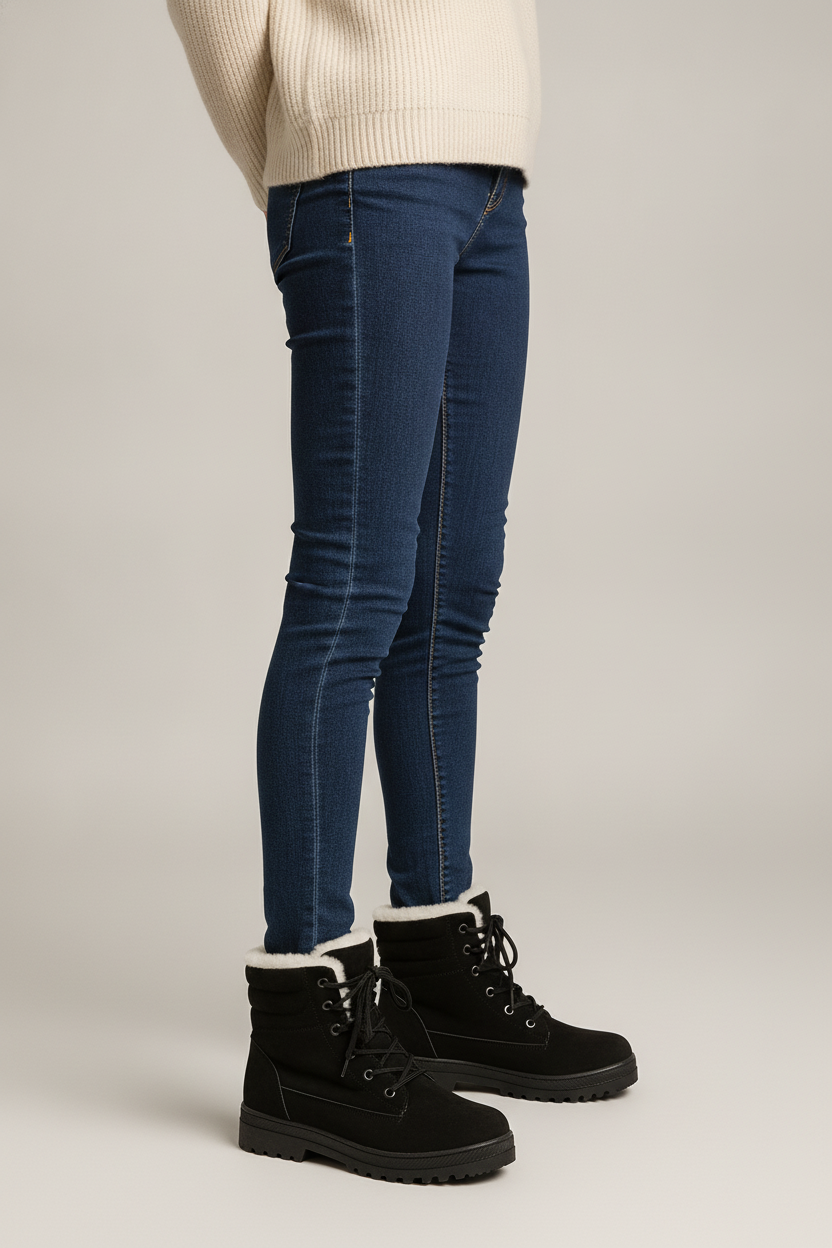 Snowboots Dames met Veters – Gevoerde Enkellaarsjes — Runa – Zwart – vooraanzicht