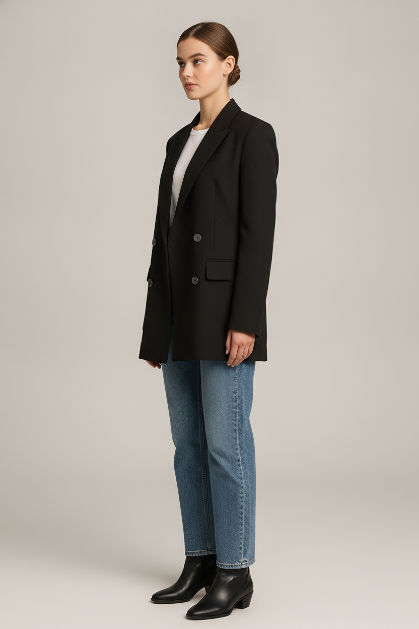 Lange Klassieke Blazer — Salma – Zwart – zijaanzicht