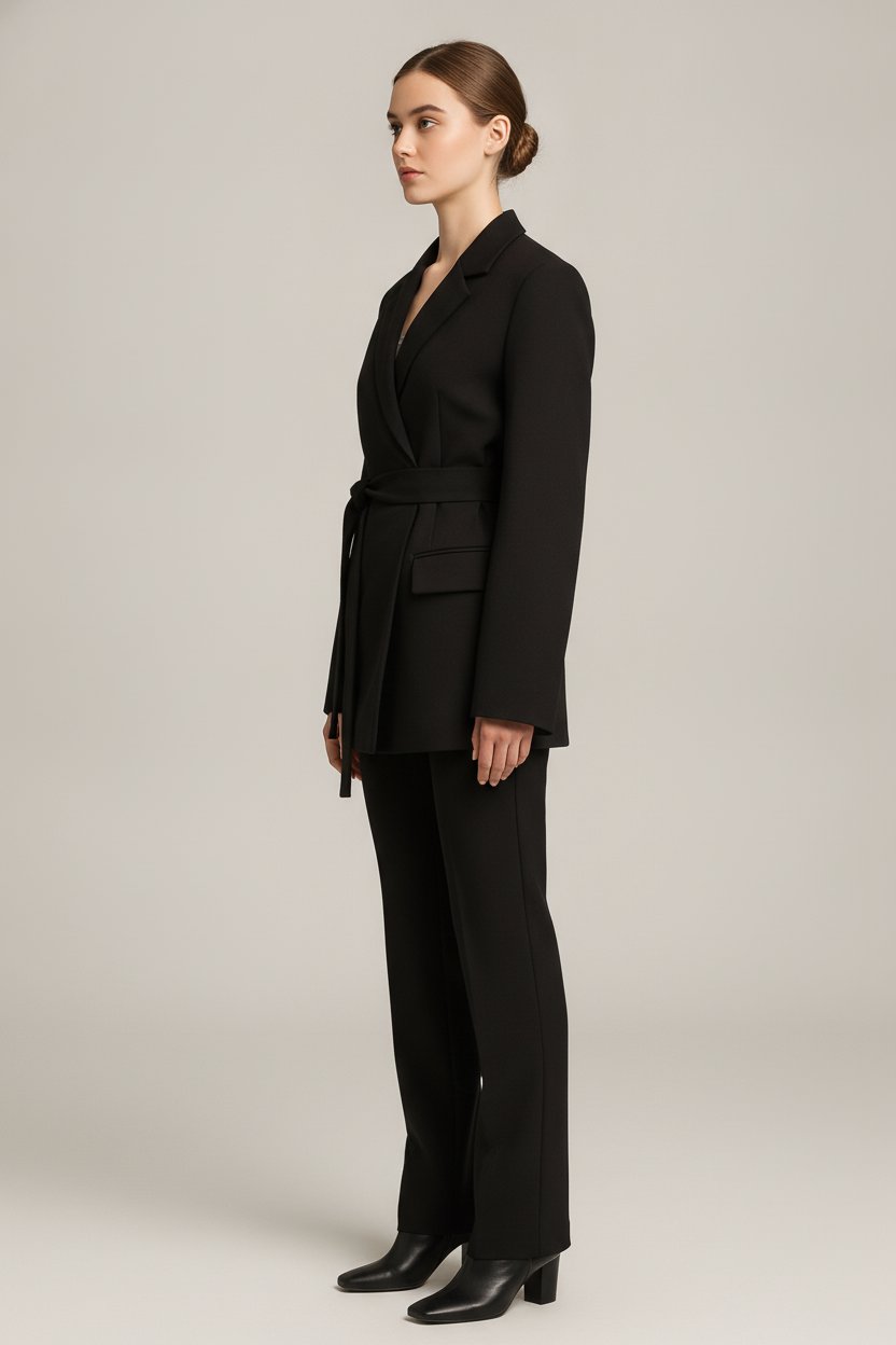 Blazer met Ceintuur — Nerissa – Zwart – zijaanzicht
