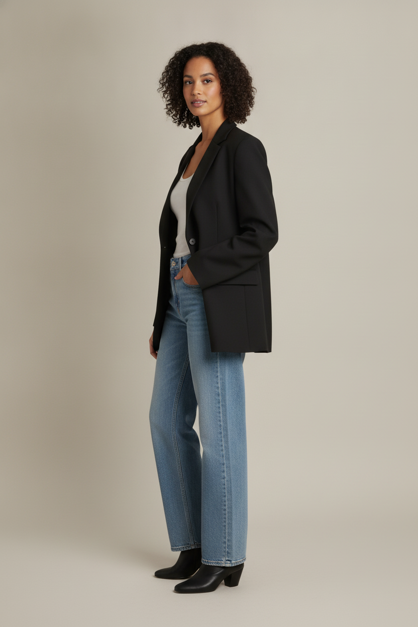 Oversized Blazer met Brede Schouders — Carissa – Zwart – zijaanzicht