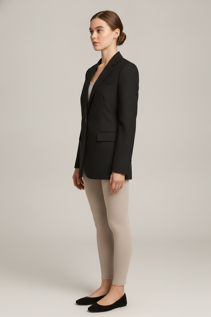 Getailleerde Blazer Dames met Één Knoop – Kort Colbert — Floor – Zwart – zijaanzicht