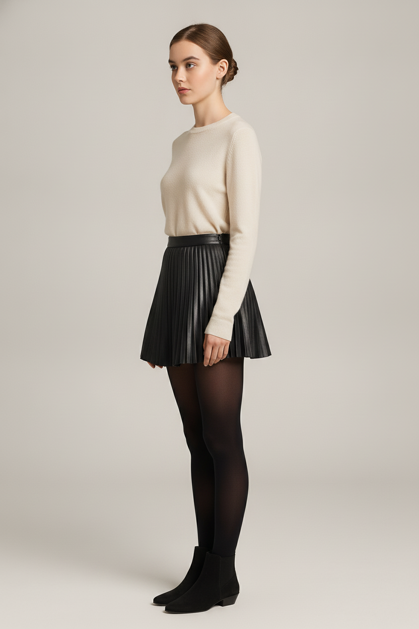 Plooirok Dames Kort – Geplooide Minirok met Hoge Taille — Romee – Zwart – zijaanzicht